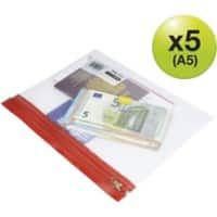 Rapesco Zippi Bags Reissverschlussbeutel A5 PP (Polypropylen) 25,5 (B) x 1,3 (T) x 19 (H) cm Farbig sortiert 5 Stück