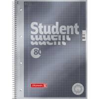 BRUNNEN Student Premium Collegeblock DIN A4 Spiralbindung Kariert Pappkarton Anthrazit-Metallic Perforiert 160 Seiten 80 Blatt