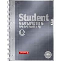 BRUNNEN Student Premium Notebook DIN A4 Spiralbindung Kariert Pappkarton Anthrazit-Metallic Perforiert 160 Seiten 80 Blatt