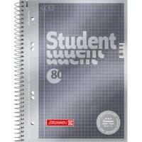 BRUNNEN Student Premium Notizbuch DIN A5 Kariert Spiralbindung Pappkarton Anthrazit-Metallic Perforiert 160 Seiten 80 Blatt