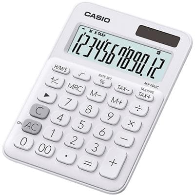 Calculatrice Casio MS-20UC-BU Écran 12 chiffres Blanc