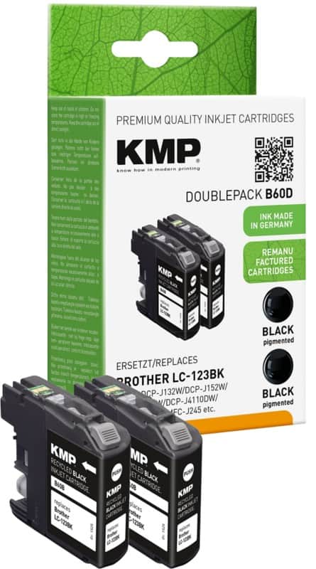KMP Kompatibel Brother LC-123BKP2 Tintenpatrone Schwarz, Schwarz Multipack 2 Stück