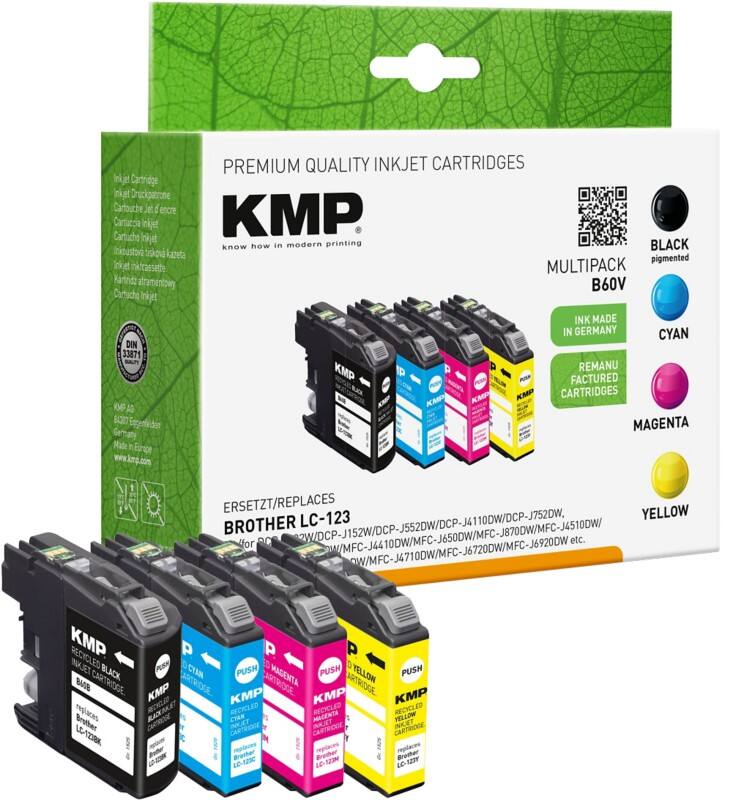 KMP Kompatibel Brother LC123VALBP Tintenpatrone Schwarz, Cyan, Magenta, Gelb Multipack 4 Stück