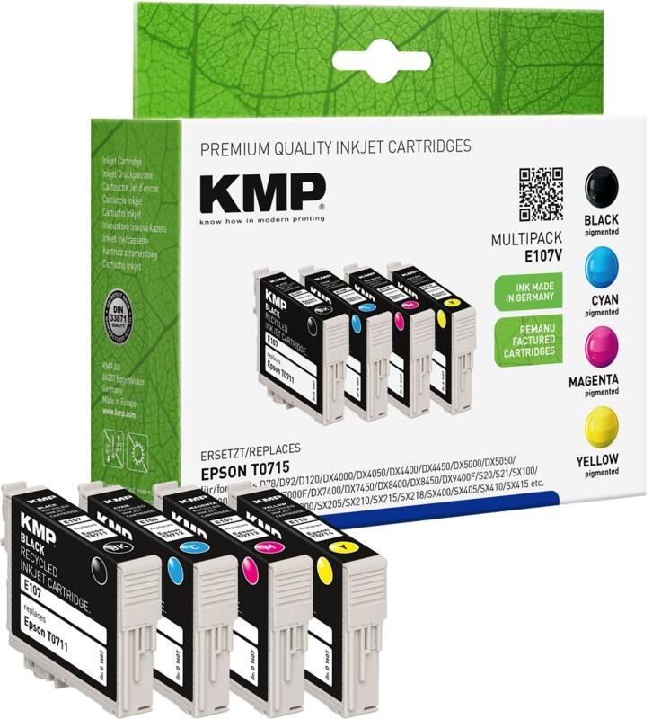 KMP Kompatibel Epson E107V Tintenpatrone C43T07154010 Schwarz, Cyan, Magenta, Gelb Multipack 4 Stück