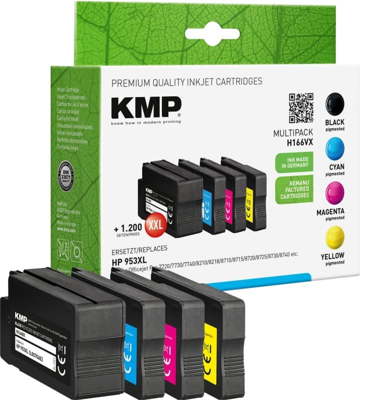 KMP Kompatibel HP 953XL Tintenpatrone 3HZ52AE Schwarz, Cyan, Magenta, Gelb Multipack 4 Stück