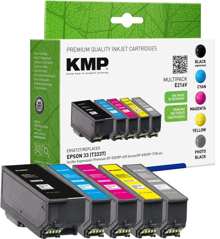 Cartouche jet d’encre KMP Compatible Epson 33 Noir, noir photo, cyan, magenta, jaune C13T33374011