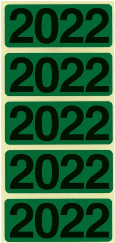 Étiquette d'identification Bene année 2022 Vert 48 x 19 mm 20 Feuilles de 5 Étiquettes