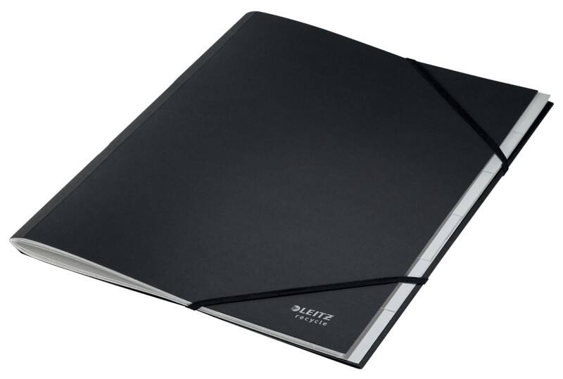 Leitz Recycle Ordnungsmappe DIN A4 Schwarz 6 Fächer mit Taben 430 g/m² 100% Recycelter Karton