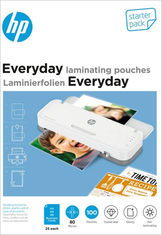 HP Everyday Laminierfolien Glänzend 80 Mikron (2 x 80) Transparent 100 Stück