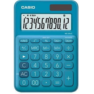 Calculatrice de bureau Casio MS-20UC-BU Écran 12 chiffres Bleu
