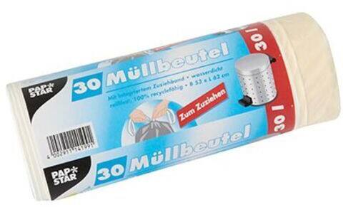 Sac-poubelle PAPSTAR PAPSTAR 30 L Cordon de serrage Blanc PEBD (Polyéthylène à basse densité) 17 microns 30 Unités