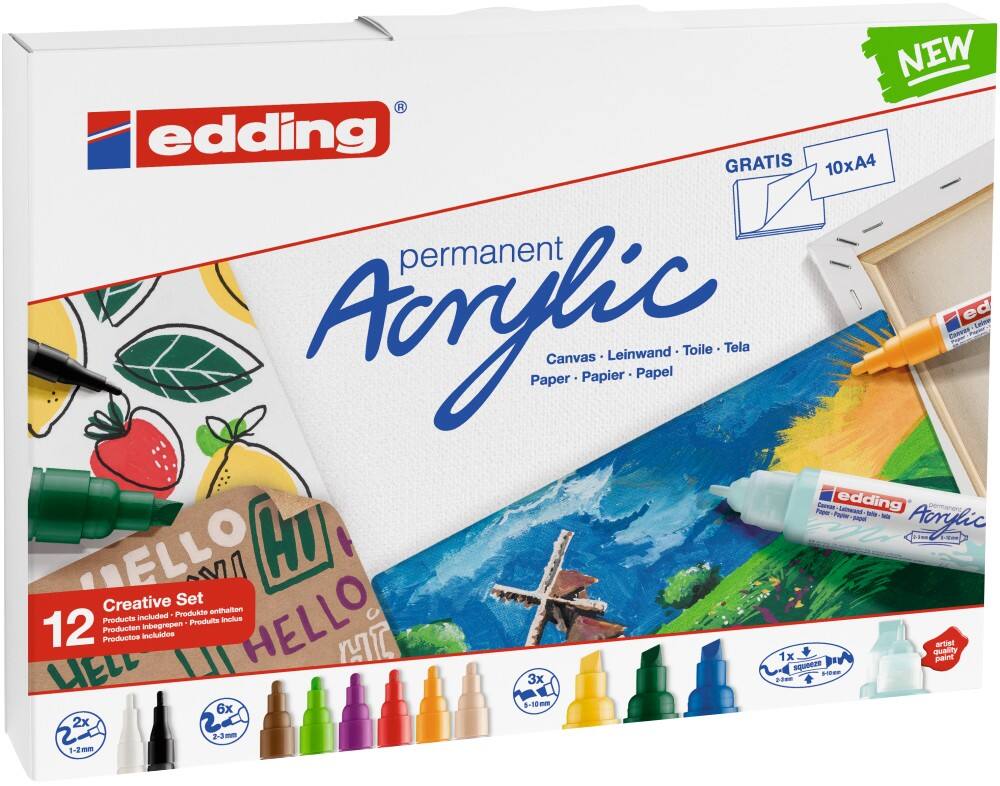 Edding Marker Acryl Kreativ Farbig sortiert 12 Stück