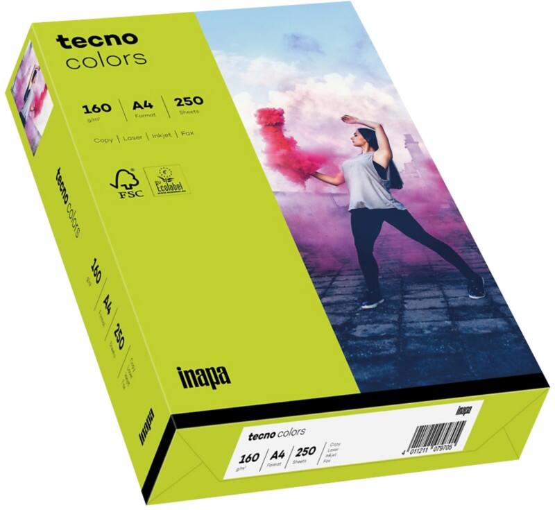 Papier couleur A4 tecno Vert fluo 160 g/m² 250 Feuilles