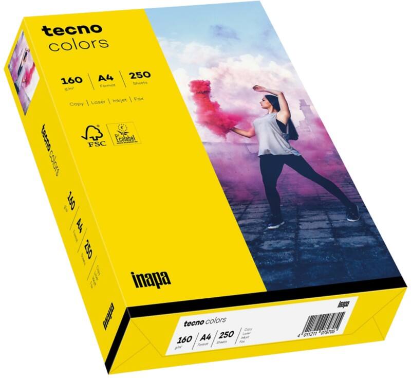 Papier couleur A4 tecno Jaune intense 160 g/m² 250 Feuilles