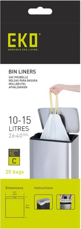 Sac-poubelle 15 L Blanc Polyéthylène 6 Rouleaux de 20 Unités