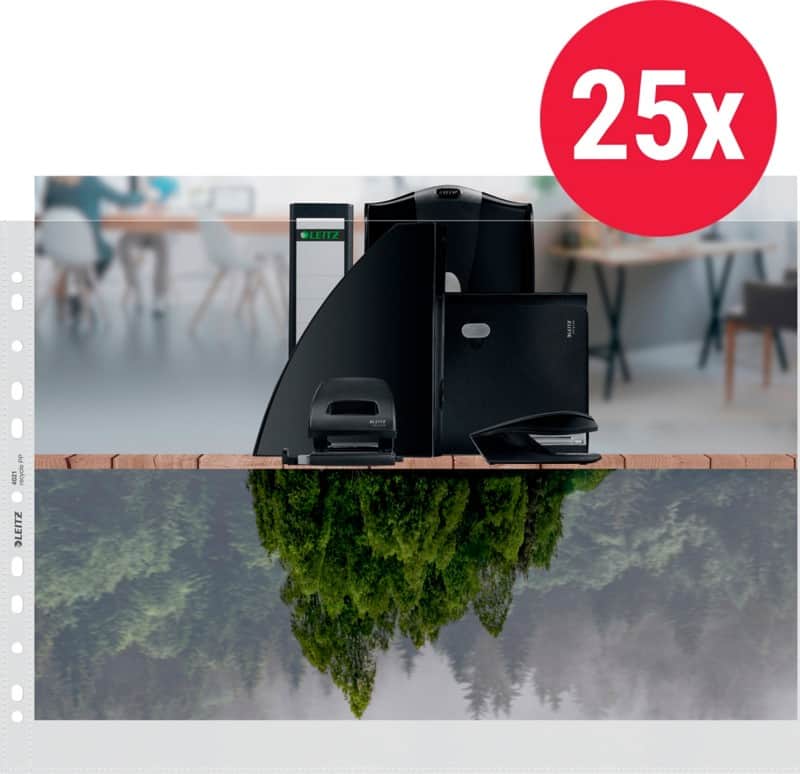 Pochettes perforées Leitz Recycled A3 Granuleux Transparent 100 microns PP (Polypropylène) Ouverture au-dessus 11 Perforations 40190003 25 unités