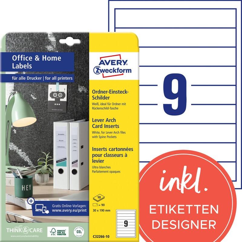 Étiquettes AVERY Zweckform C32266-10 Blanc Rectangulaire 190 x 30 mm 10 Feuilles de 9 Étiquettes