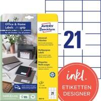 Étiquettes AVERY Zweckform 3652-10 adhésif A4 Blanc 70 x 42.3 mm 10 Feuilles de 21 Étiquettes