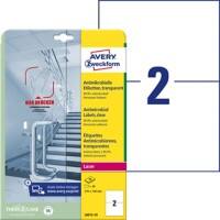 Étiquettes antimicrobiennes Avery L8012-10 210 x 297 mm Transparent 10 feuilles de 2 étiquettes