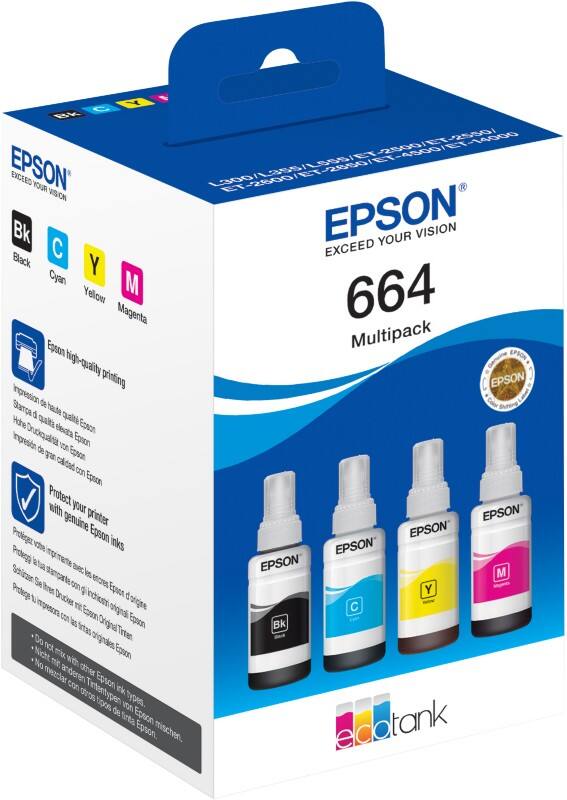 Recharge d'encre Epson 664 D'origine C13T664640 Cyan, jaune, magenta, noir Multipack 4 Unités