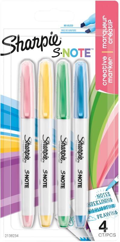 Sharpie S-Note Textmarker Farbig assortiert Mittel Keilspitze Nicht nachfüllbar 4 Stück