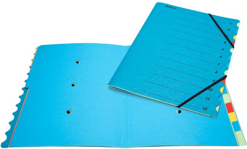 Trieur Biella avec élastiques 12 compartiments Bleu Carton 26 x 37,5 x 1.05 cm Paquet de 3