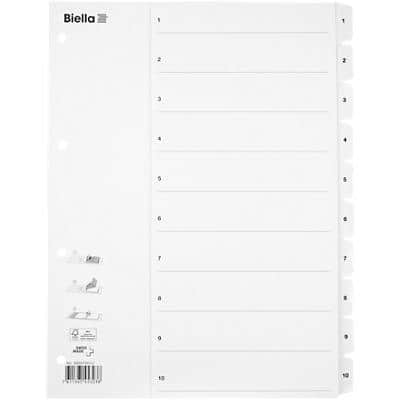 Biella Register mit Smart Index Flag A4 Weiss 10-teilig Karton 1 bis 10 Packung mit 25 Stück