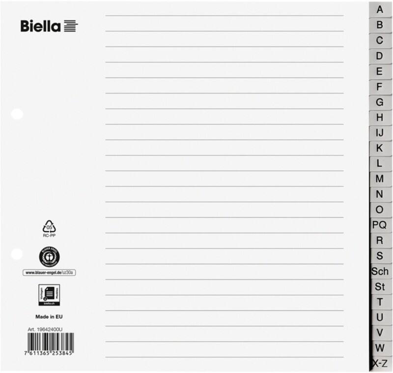 Répertoires Biella avec Smart Index A4 Gris 24 onglets PP A - Z Paquet de 25