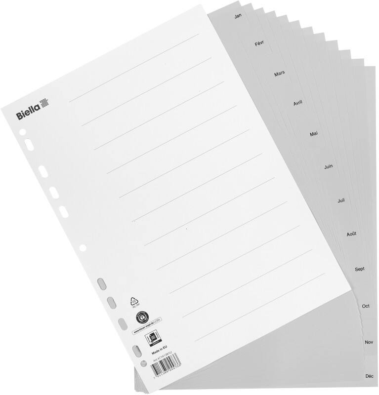 Biella Jan - Dez Register Grau 12-teilig PP (Polypropylen) 25 Stück