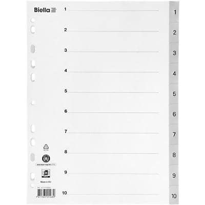 Biella Register A4 Polypropylen 1-10 mit Indexblatt grau 25 Stück