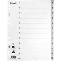 Répertoires Biella avec Smart Index A4 Gris 12 onglets PP 1 à 12 Paquet de 25