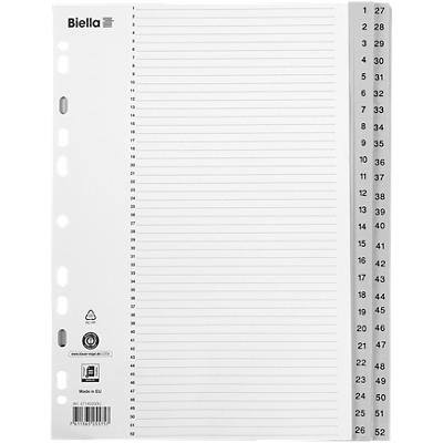 Répertoires Biella avec Smart Index A4 Gris 52 onglets PP 1 à 52 Paquet de 10