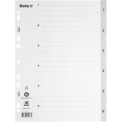 Biella Register A4 Polypropylen 1-6 mit Indexblatt grau 25 Stück