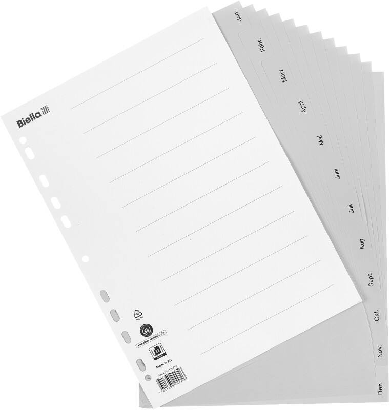 Biella Jan - Dez Register DIN A4 Grau 12-teilig PP (Polypropylen) 0471413.90 25 Stück