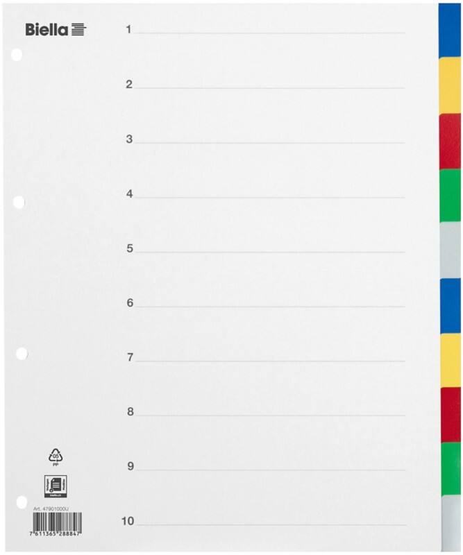 Biella Register A4 überbreit für Zeigetaschen Polypropylen 10-teilig blanko farbig 25 Stück