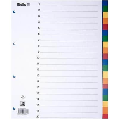 Biella Register A4 überbreit für Zeigetaschen Polypropylen 20-teilig blanko farbig 25 Stück