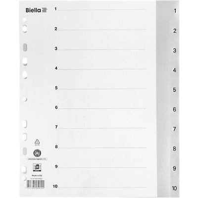 Biella Register überbreit für Zeigetaschen Polypropylen 1-10 mit Indexblatt grau 25 Stück