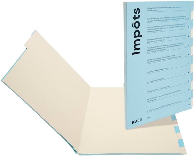 Dossier d’impôts Biella A4 Français 12 intercalaires Carton Vierge Beige, bleu Paquet de 3