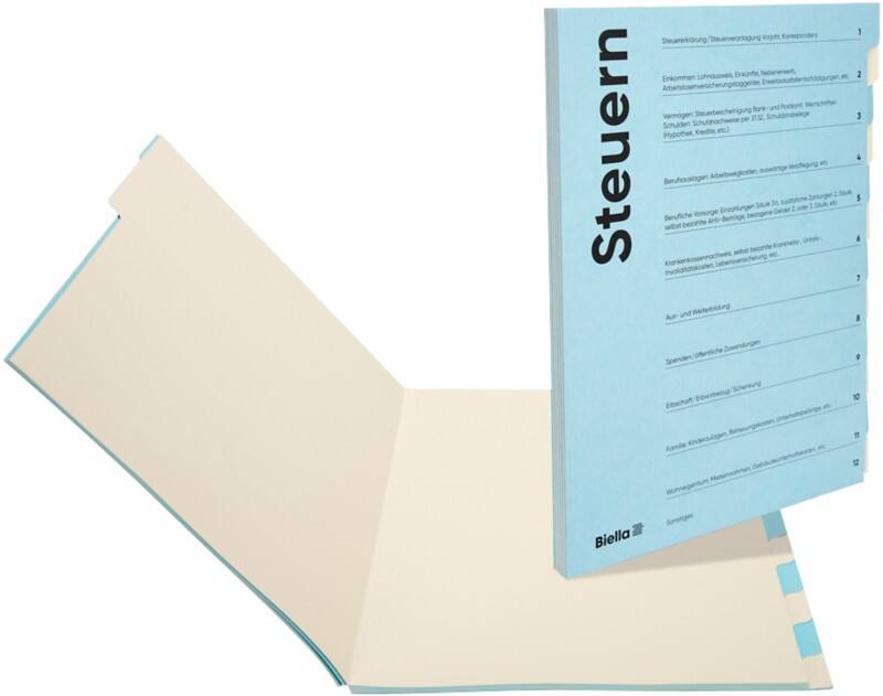 Dossier d’impôts Biella A4 Allemand Beige, bleu 12 intercalaires Carton Vierge Paquet de 3