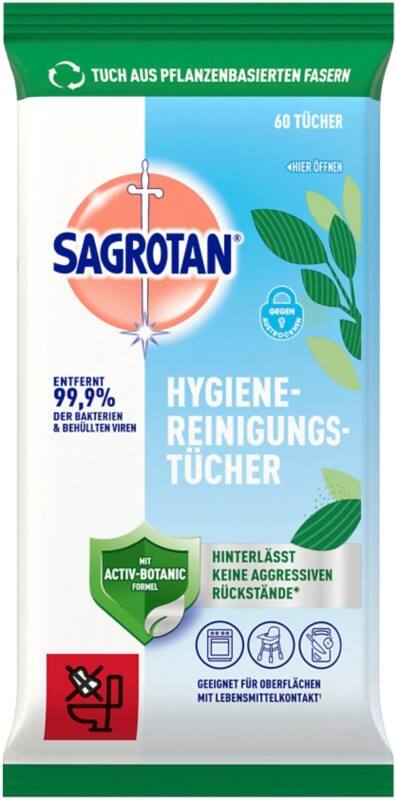 Lingettes nettoyantes antibactériennes Sagrotan 60 unités