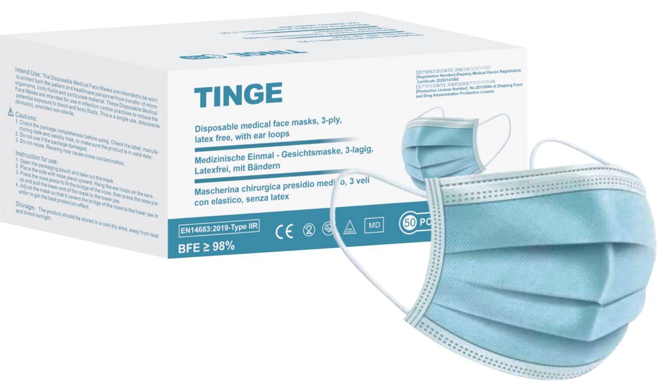 Masque médical Type IIR Jetable Bleu, blanc 50 pièces