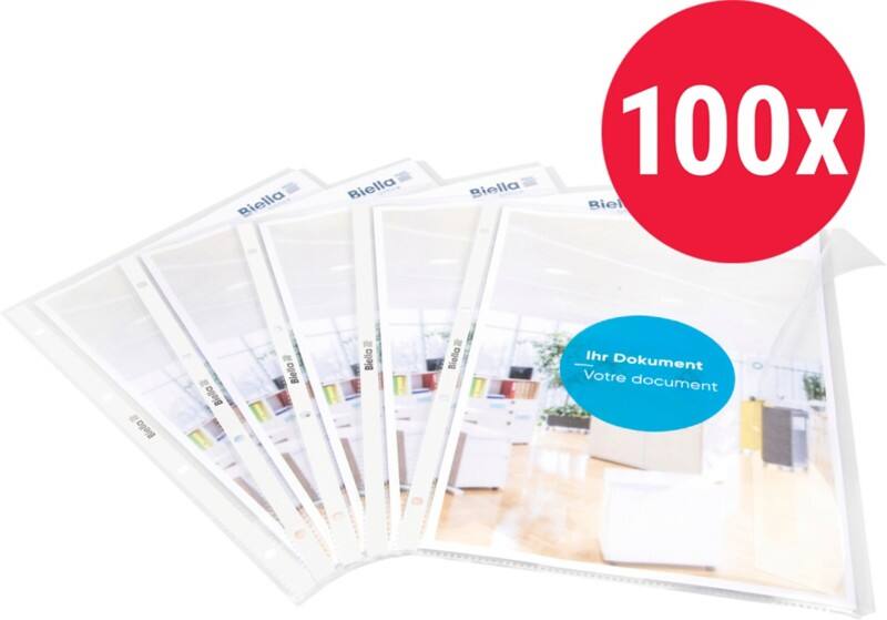 Biella Dokumentenhüllen mit 4 Löchern Everyday Glatt A4 Packung mit 100 Stück
