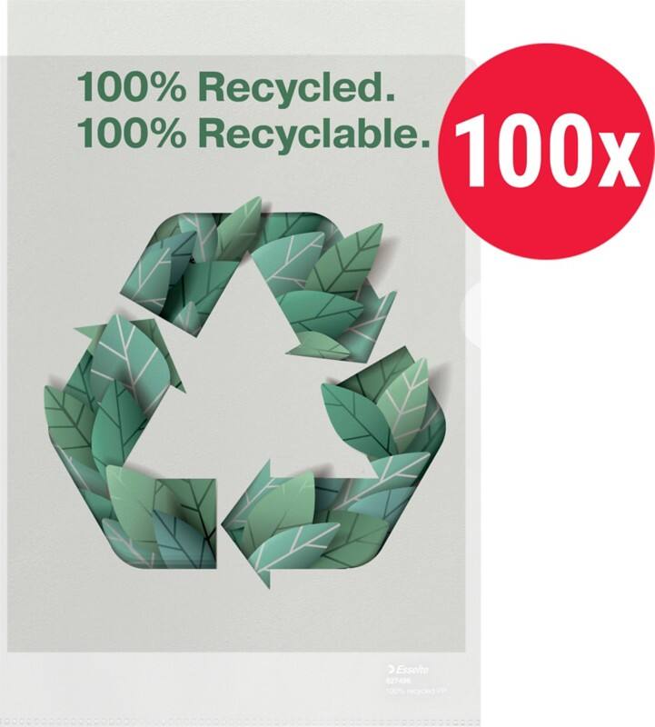 Esselte Prospekthüllen 100% Recycelt A4 Genarbt Transparent 100 Mikron PP (Polypropylen) Öffnung oben und recnts 627496 100 Stück