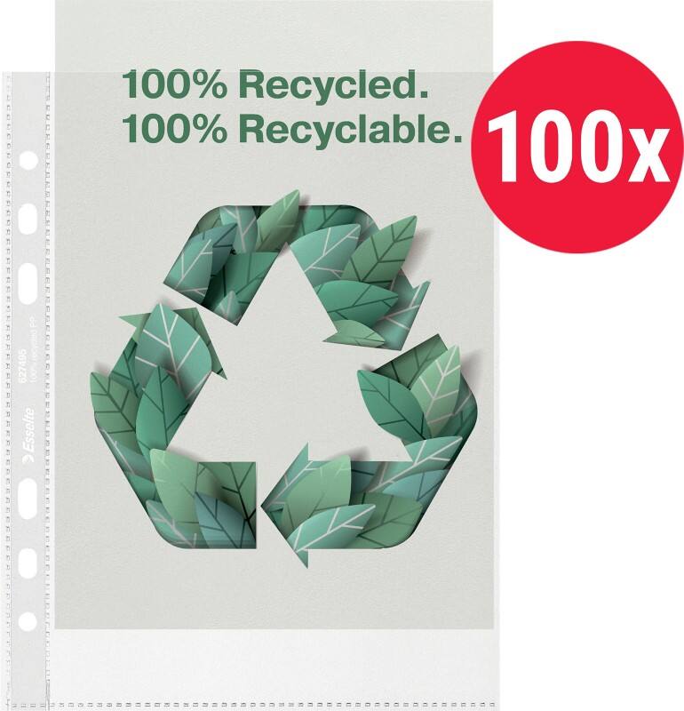 Esselte Prospekthüllen 100% Recycelt A5 Genarbt Transparent 70 Mikron PP (Polypropylen) Öffnung oben 6 Löcher 627495 100 Stück