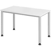Hammerbacher Höhenverstellbarer gerader Schreibtisch mit 4 Füßen Express Q Weiß, Silber 1.200 x 672 x 685 - 810 mm