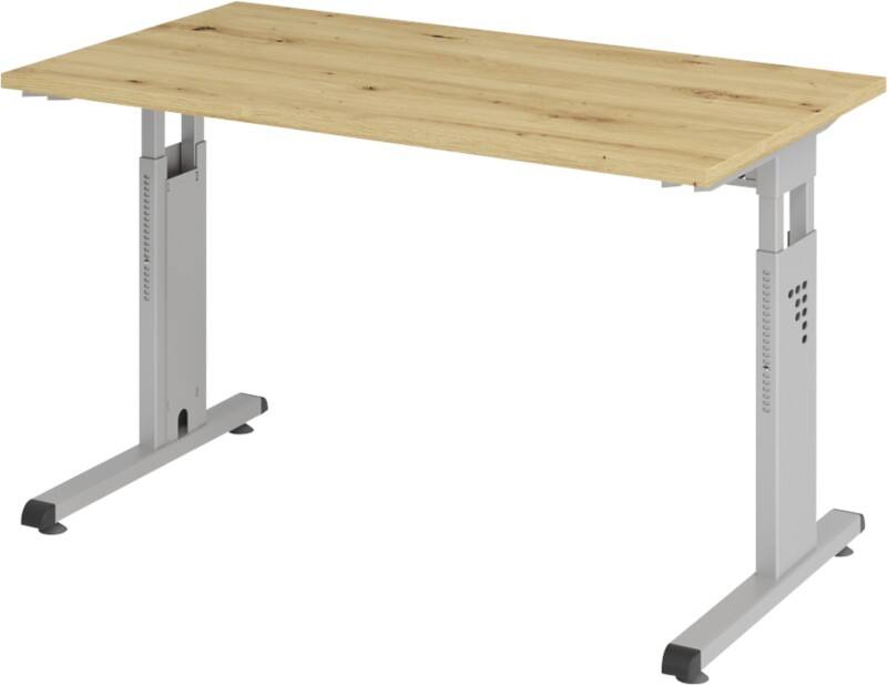Bureau droit Hammerbacher Express Q Hauteur réglable Pieds en C Argenté, chêne 1200 x 672 x 685-810 mm