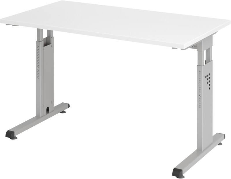 Bureau droit Hacmerbacher Express Q à hauteur réglable Piètement en C Blanc, argenté 120 x 67,2 x 68,5 - 81 cm