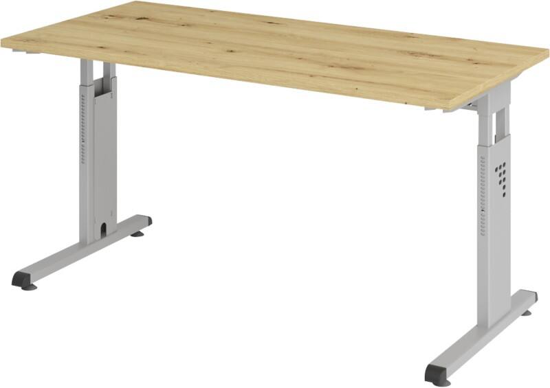 Bureau droit Hammerbacher Express Q Hauteur réglable Pieds en C Argenté, chêne 1400 x 672 x 685-810 mm