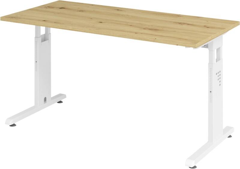 Bureau droit Hammerbacher Express Q Hauteur réglable Pieds en C Blanc, chêne 1400 x 672 x 685-810 mm