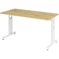 Bureau droit Hammerbacher Express Q Hauteur réglable Pieds en C Blanc, chêne 1400 x 672 x 685-810 mm